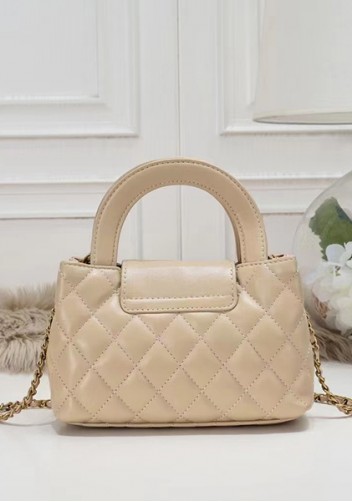 Adele Flap Top Handle Leather Shoulder Bag Beige