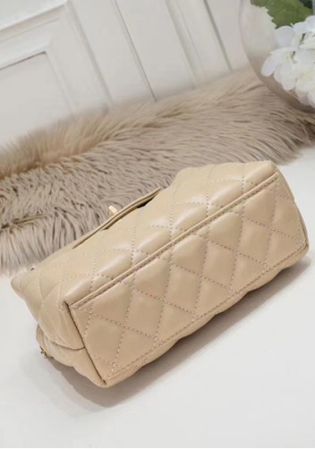 Adele Flap Top Handle Leather Shoulder Bag Beige