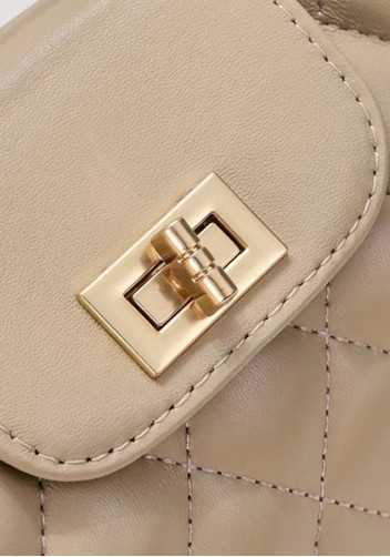 Adele Flap Top Handle Leather Shoulder Bag Beige