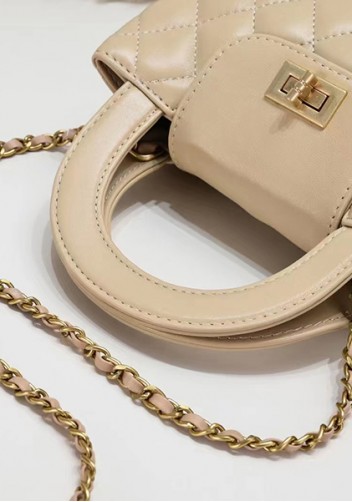 Adele Flap Top Handle Leather Shoulder Bag Beige