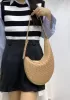 Mia Drop Woven Leather Shoulder Bag Beige