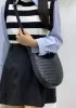 Mia Drop Woven Leather Shoulder Bag Black