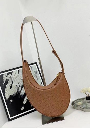 Mia Drop Woven Leather Shoulder Bag Brown