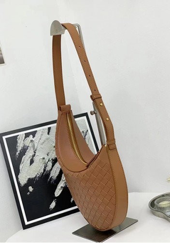 Mia Drop Woven Leather Shoulder Bag Brown