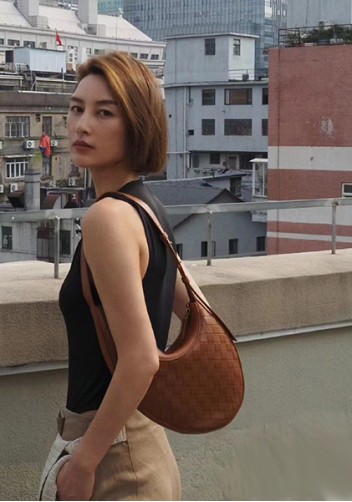 Mia Drop Woven Leather Shoulder Bag Brown