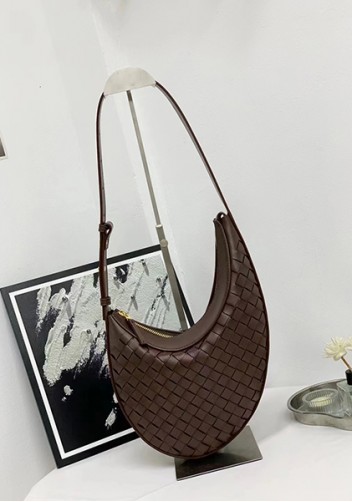 Mia Drop Woven Leather Shoulder Bag Choco