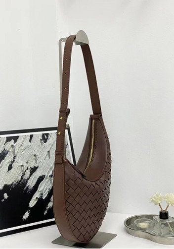 Mia Drop Woven Leather Shoulder Bag Choco