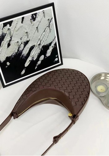 Mia Drop Woven Leather Shoulder Bag Choco