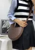 Mia Drop Woven Leather Shoulder Bag Choco