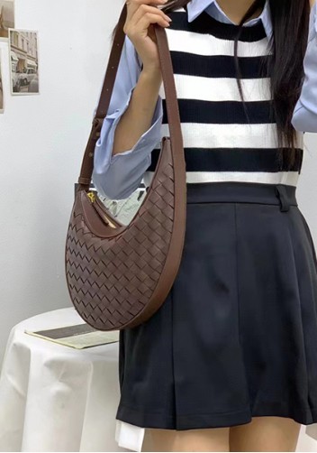 Mia Drop Woven Leather Shoulder Bag Choco