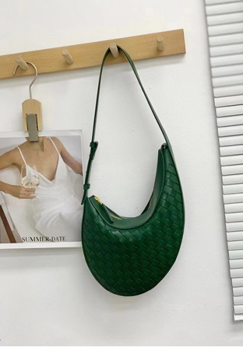 Mia Drop Woven Leather Shoulder Bag Green