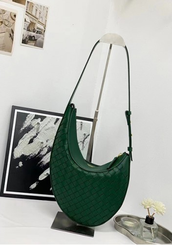 Mia Drop Woven Leather Shoulder Bag Green