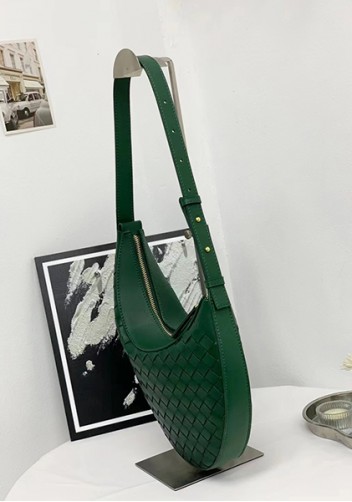 Mia Drop Woven Leather Shoulder Bag Green