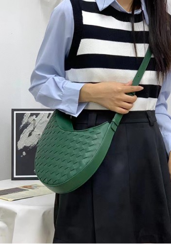 Mia Drop Woven Leather Shoulder Bag Green