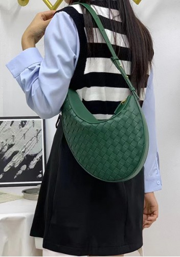 Mia Drop Woven Leather Shoulder Bag Green