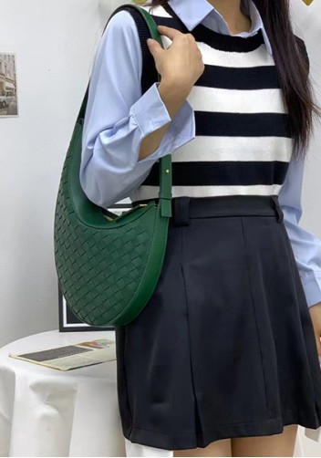 Mia Drop Woven Leather Shoulder Bag Green