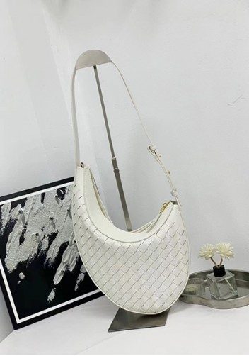 Mia Drop Woven Leather Shoulder Bag White