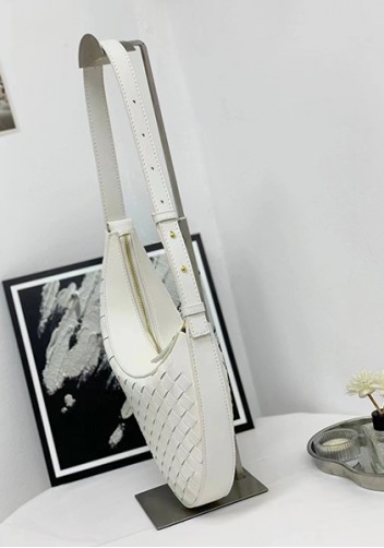 Mia Drop Woven Leather Shoulder Bag White