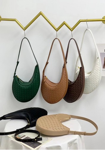Mia Drop Woven Leather Shoulder Bag White