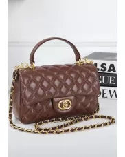 Adele Flap Chain Top Handle Leather Shoulder Bag Brown