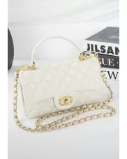 Adele Flap Chain Top Handle Leather Shoulder Bag White
