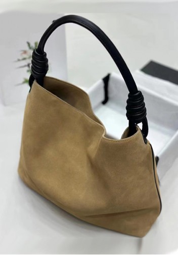 Adrienne Suede Leather Shoulder Bag Beige