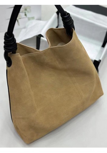 Adrienne Suede Leather Shoulder Bag Beige