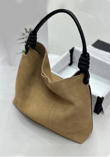 Adrienne Suede Leather Shoulder Bag Beige