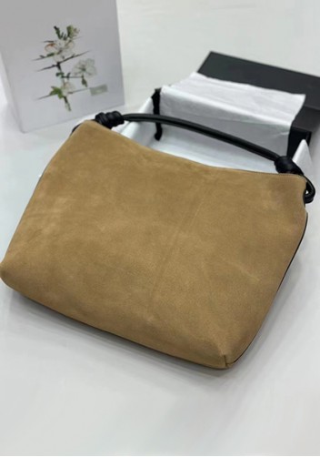 Adrienne Suede Leather Shoulder Bag Beige