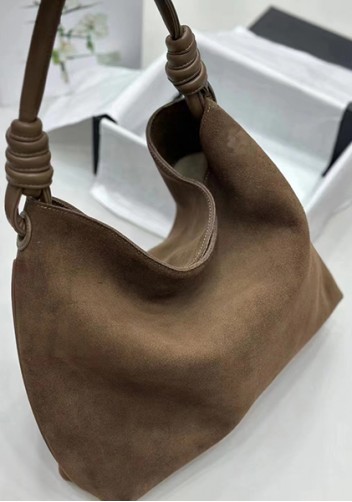 Adrienne Suede Leather Shoulder Bag Brown