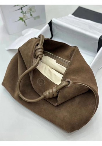 Adrienne Suede Leather Shoulder Bag Brown