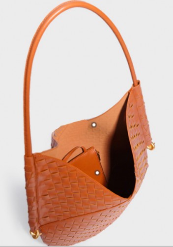 Mia Woven Vegan Leather Slim Shoulder Strap Large Bag Brown