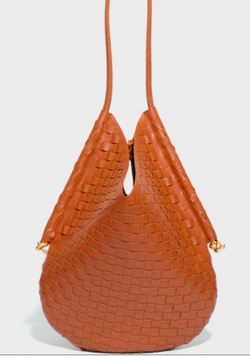 Mia Woven Vegan Leather Slim Shoulder Strap Large Bag Brown