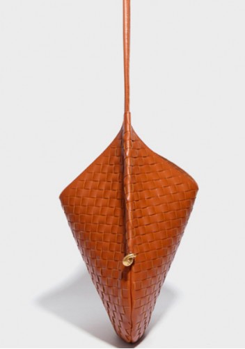 Mia Woven Vegan Leather Slim Shoulder Strap Large Bag Brown