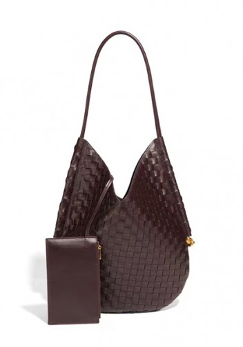 Mia Woven Vegan Leather Slim Shoulder Strap Large Bag Choco