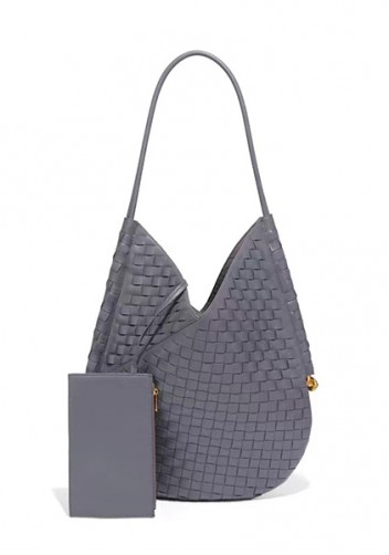 Mia Woven Vegan Leather Slim Shoulder Strap Large Bag Grey