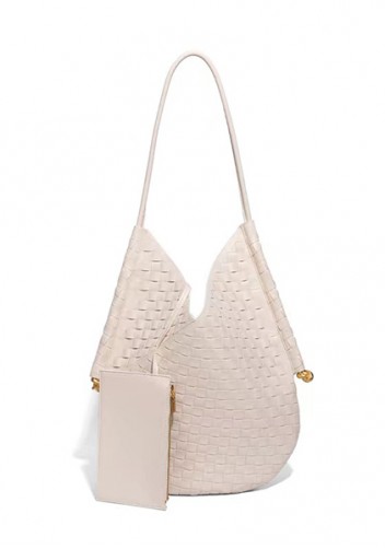 Mia Woven Vegan Leather Slim Shoulder Strap Large Bag White