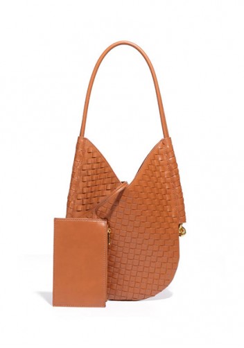 Mia Woven Vegan Leather Slim Shoulder Strap Bag Brown