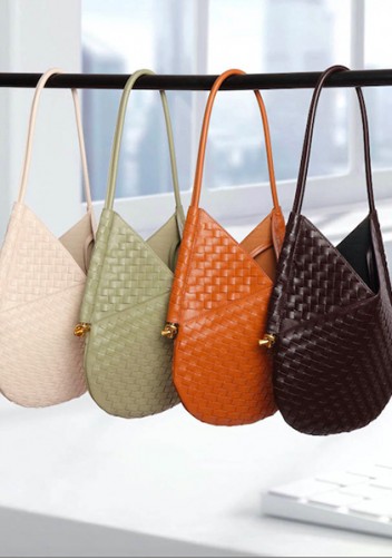 Mia Woven Vegan Leather Slim Shoulder Strap Bag Choco