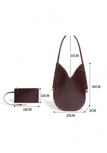 Mia Woven Vegan Leather Slim Shoulder Strap Bag Choco
