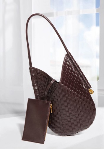 Mia Woven Vegan Leather Slim Shoulder Strap Bag Choco
