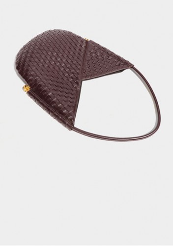 Mia Woven Vegan Leather Slim Shoulder Strap Bag Choco