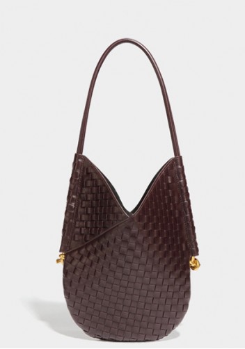 Mia Woven Vegan Leather Slim Shoulder Strap Bag Choco