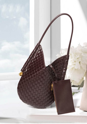 Mia Woven Vegan Leather Slim Shoulder Strap Bag Choco