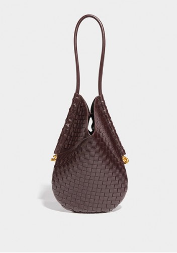 Mia Woven Vegan Leather Slim Shoulder Strap Bag Choco