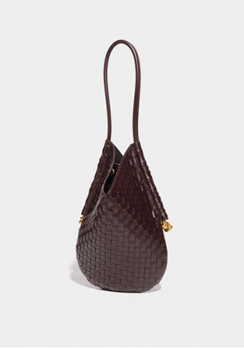 Mia Woven Vegan Leather Slim Shoulder Strap Bag Choco