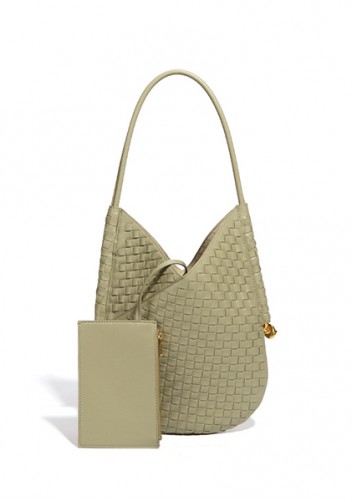 Mia Woven Vegan Leather Slim Shoulder Strap Bag Green
