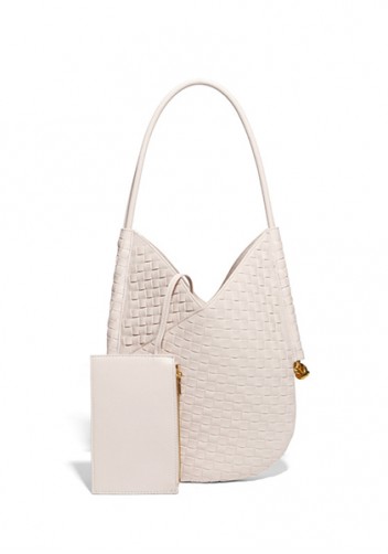 Mia Woven Vegan Leather Slim Shoulder Strap Bag White