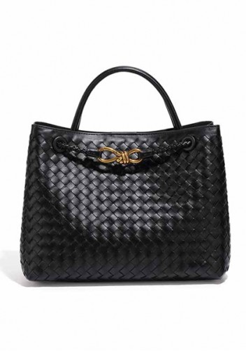 Allegria Woven Large Vegan Leather Shoulder Bag Black