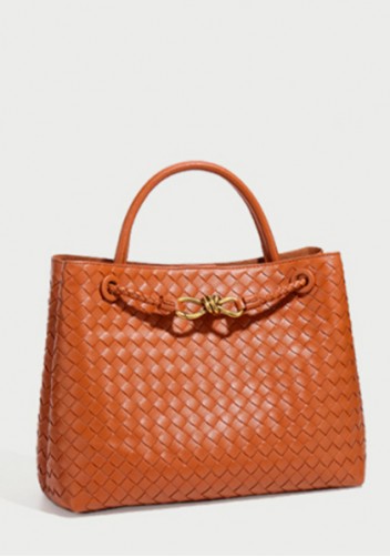 Allegria Woven Large Vegan Leather Shoulder Bag Brown